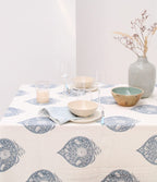 Handgemaakt blockprint tafelkleed grijsblauwe print -  Peony 160 x 270 cm image 2
