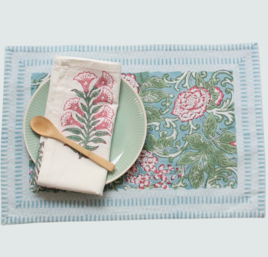 Handgemaakte blockprint placemats bloemenprint - Chintz  - set of 2 image 0
