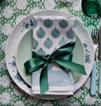Blauwe handgemaakte servetten - handblockprinted Little lotus blue napkins - set of 4 image 4