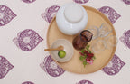 Handgemaakt blockprint tafelkleed met aubergine print -  Peony 160 x 270 cm image 1