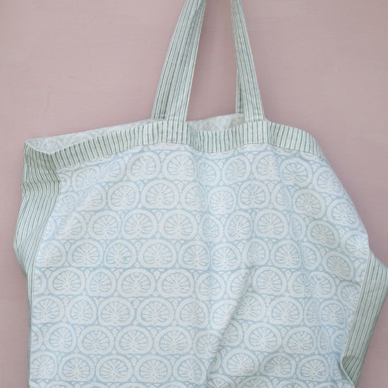Handgemaakte blockprint strandtas - Shopping - Beach bag Seashell blue image 0