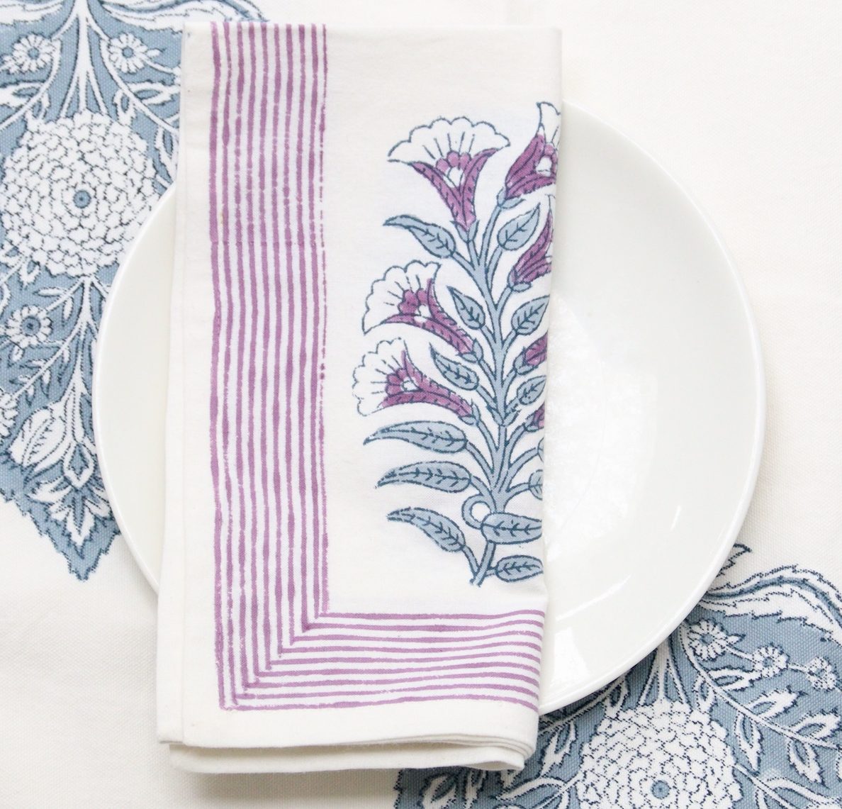 Handgemaakte lila servetten - handblockprinted Sage lila napkins - set of 4 image 0