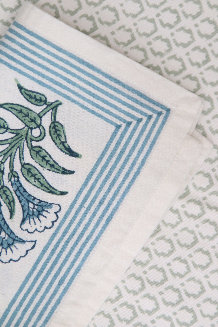 Handgemaakte bloem servetten - handblockprinted Sage green napkins - set of 4 image 4