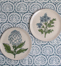 2 handgemaakte bordjes met blauwe Rozablue print image 1