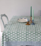 Handgemaakt groen tafellaken -  Handblockprinted Tablecover Breezy green  160 x 270 image 1