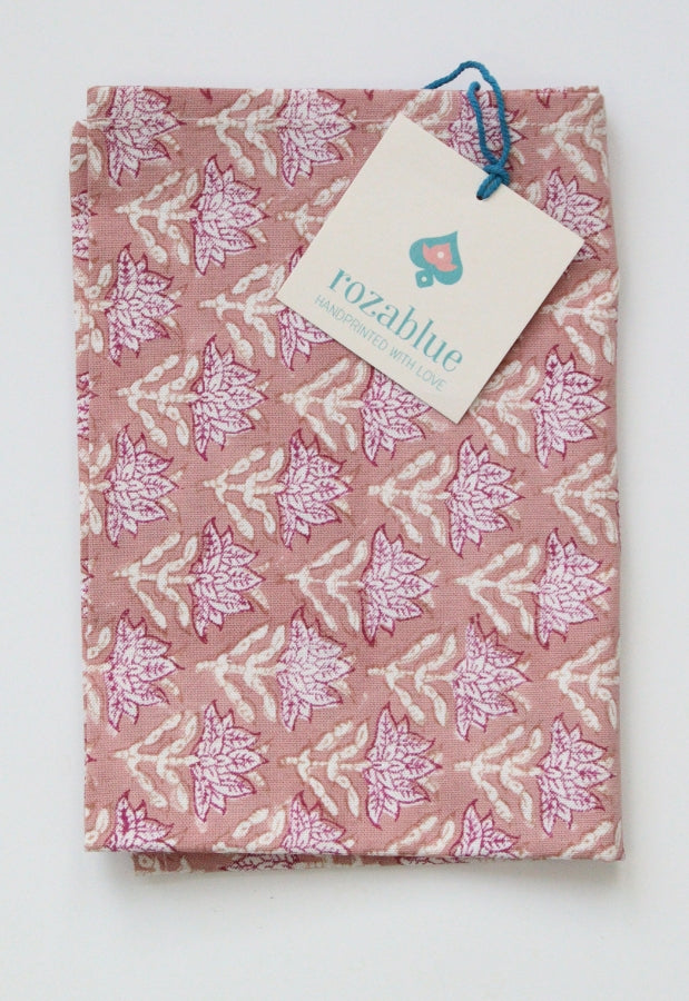 Roze handgemaakte blockprint theedoek - Dusty rose pink image 0