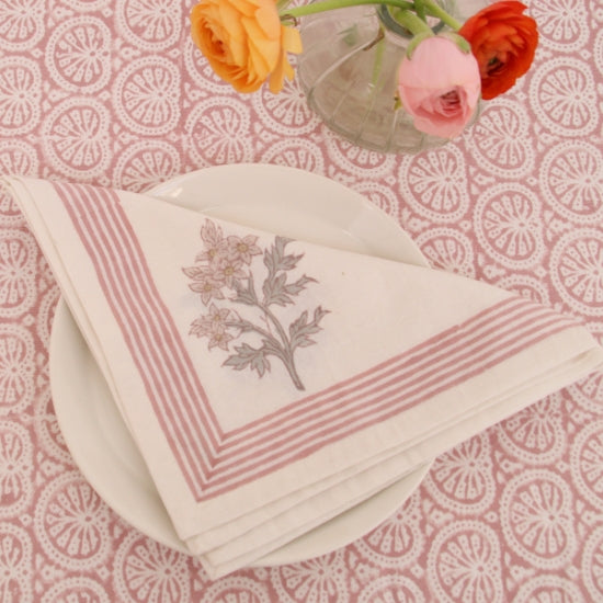NEW- Handgemaakte blockprint roze servetten - Edelweiss roza napkins - set of 4 image 1