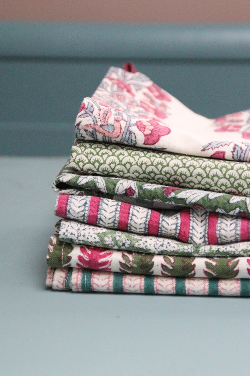 NEW - Roze theedoek - Handblockprinted kitchen towel Nightingale carmine image 2