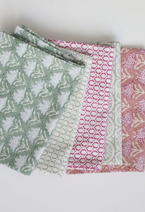 Fuchsia roze handgemaakte blockprint theedoek - Little crown pink image 1