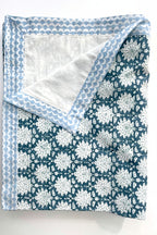 Handgemaakte blockprint katoen zacht zomerlaken - Breezy blue 150 x 240 image 4