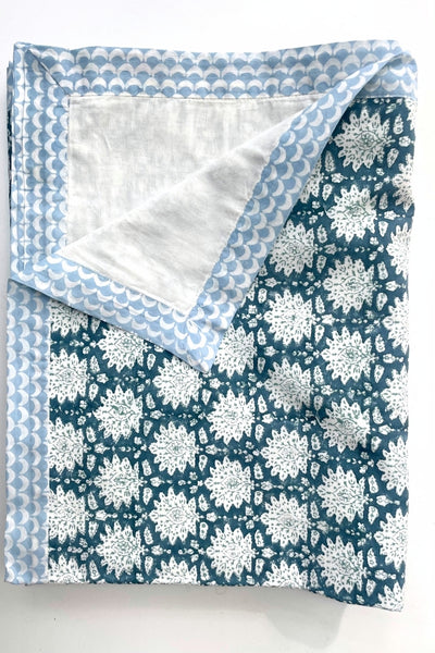 Handgemaakte blockprint katoen zacht zomerlaken - Breezy blue 150 x 240 image 4