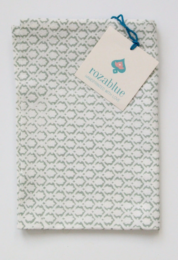 Groene handgemaakte blockprint theedoek - Little crown green image 0