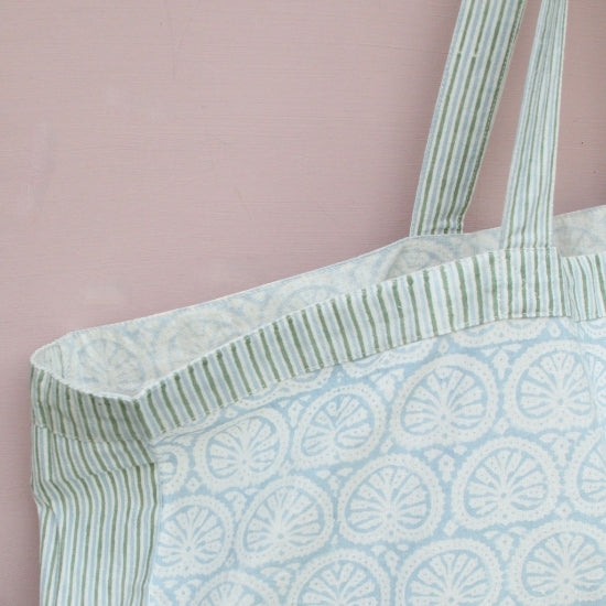 Handgemaakte blockprint strandtas - Shopping - Beach bag Seashell blue image 1