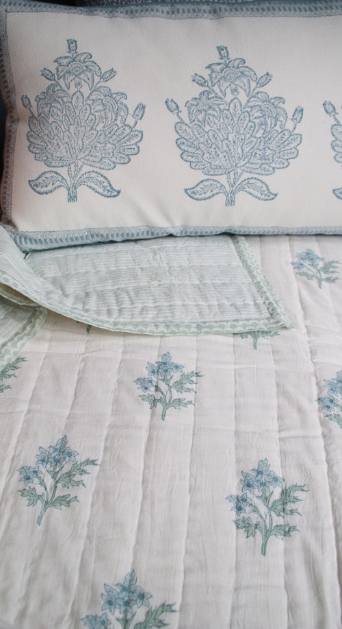 Handgemaakte blockprint bedsprei van zacht katoen - Handblockprinted quilt Edelweiss 220 x 240 cm image 10