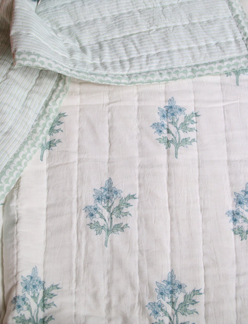 Handgemaakte blockprint bedsprei van zacht katoen - Handblockprinted quilt Edelweiss 220 x 240 cm image 0