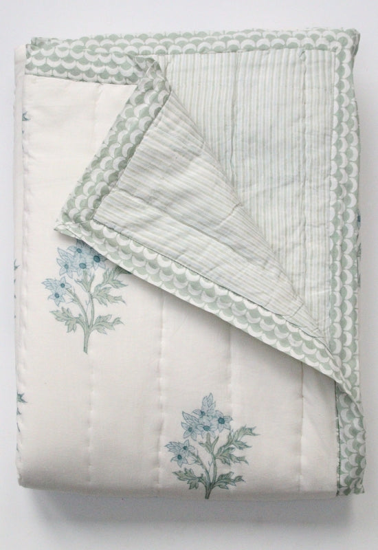 Handgemaakte blockprint bedsprei van zacht katoen - Handblockprinted quilt Edelweiss 220 x 240 cm image 4