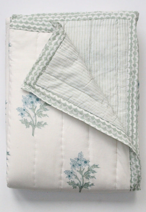 Handgemaakte blockprint bedsprei van zacht katoen - Handblockprinted quilt Edelweiss 220 x 240 cm image 4