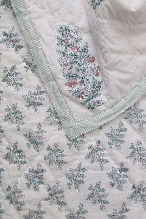 Handgemaakte blockprint bedsprei van zacht katoen - Handblockprinted quilt Snowflake 220 x 240 cm image 1