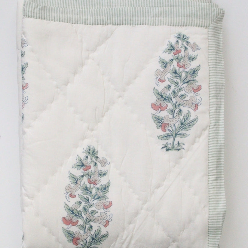 Handgemaakte blockprint bedsprei van zacht katoen - Handblockprinted quilt Snowflake 220 x 240 cm image 4