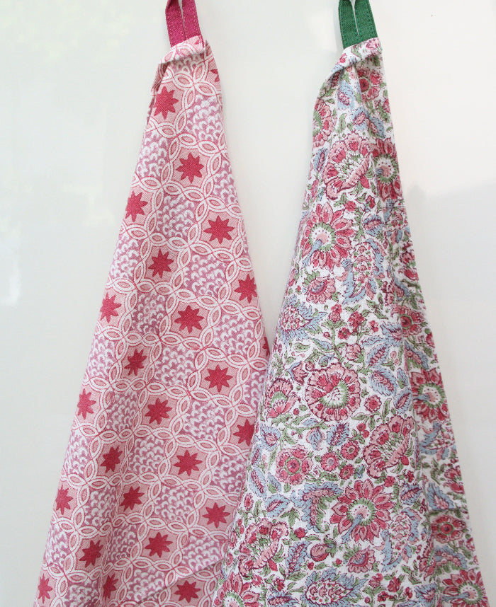 Theedoek | Set van 2 |  Stars & Wildflower Pink