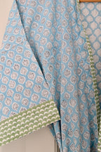 Handgemaakte blockprint ochtendjas met zeeblauwe print – kimono Zest bluemoon image 2