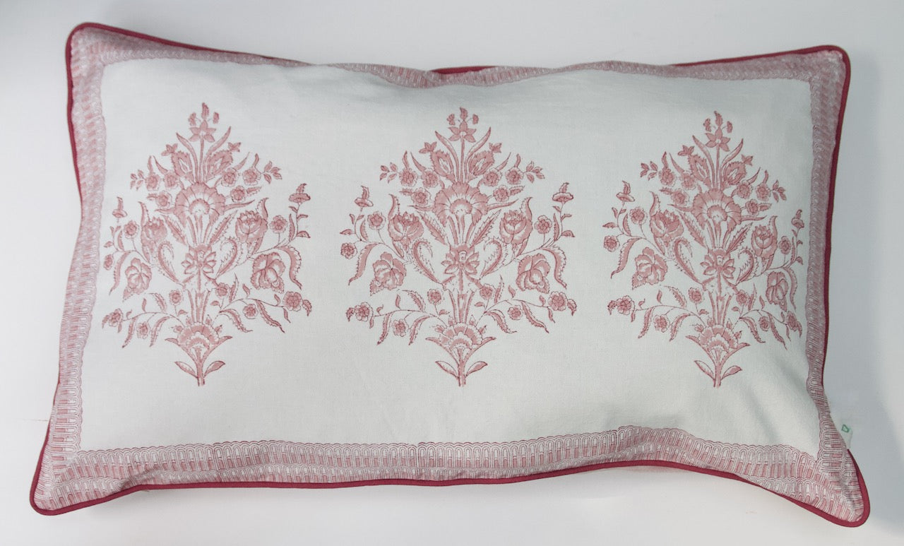 Roze handgemaakt blockprint kussen met fluweel  - Varmala roza 40 x 70 image 0