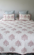 Roze handgemaakt blockprint kussen met fluweel  - Varmala roza 40 x 70 image 4