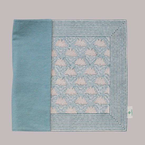 Handgemaakte blauwe blockprint placemats –  Dusty rose blue - set of 2 image 1