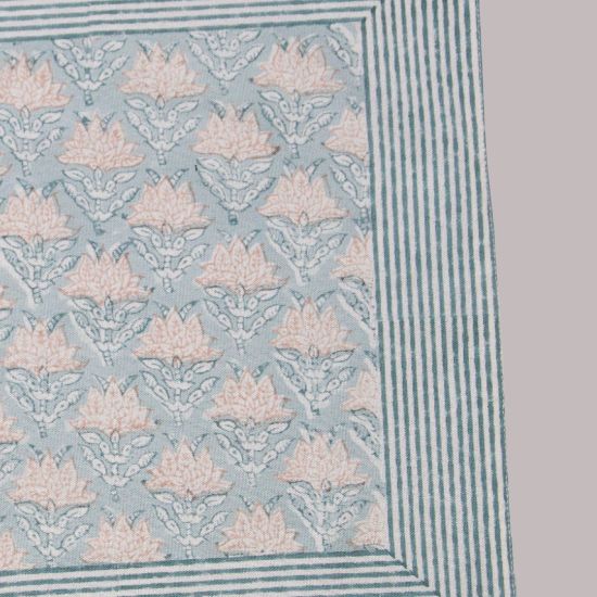Handgemaakte blauwe blockprint placemats –  Dusty rose blue - set of 2 image 2