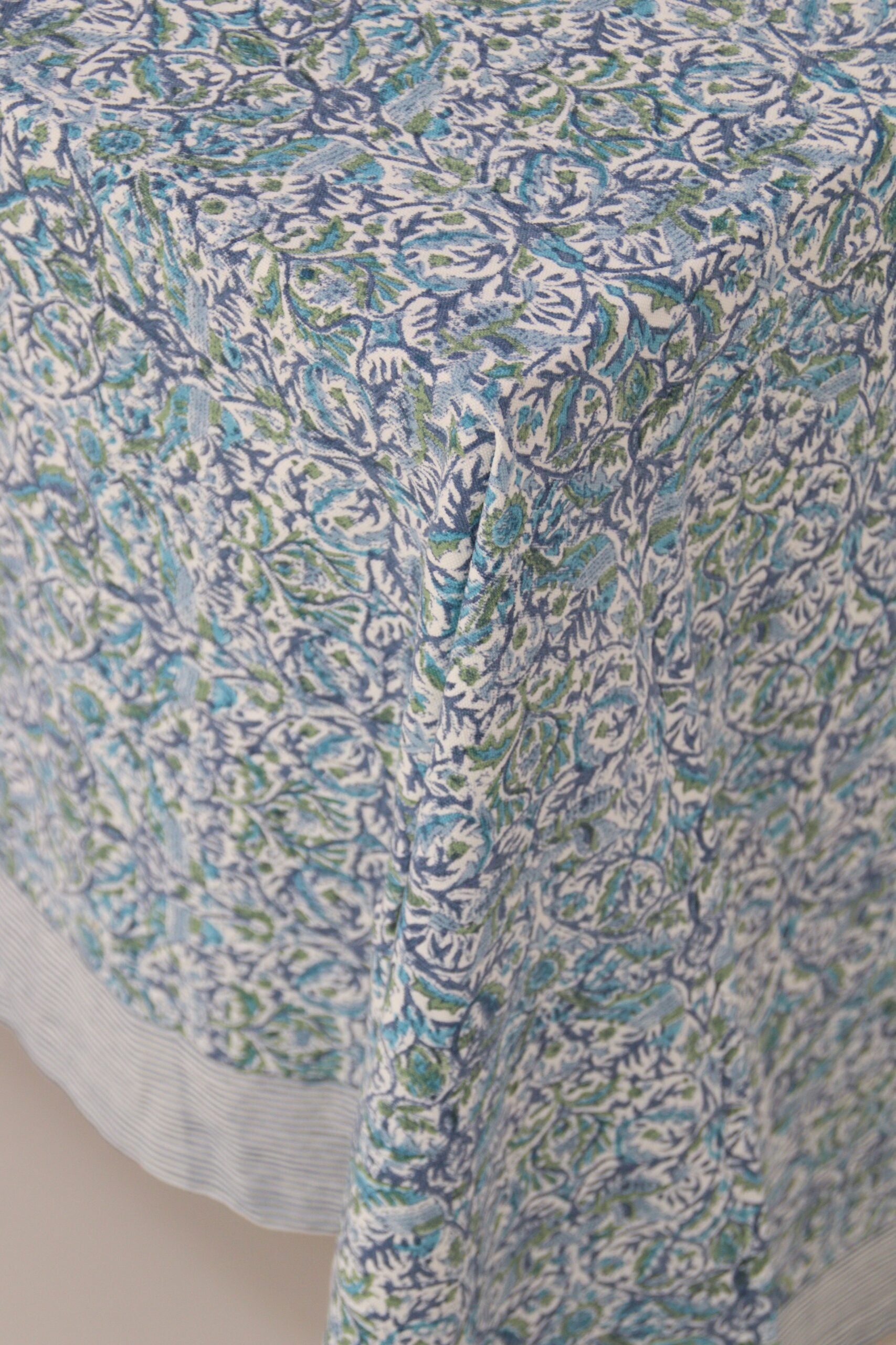 Handgemaakt blockprint blauw tafellaken XL - Birdz blue 160 x 340 cm image 2