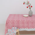 Handgemaakt tafelkleed met kersroze print – Breezy cherry handblockprinted tablecloth image 0