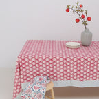 Handgemaakt tafelkleed met kersroze print – Breezy cherry handblockprinted tablecloth image 0