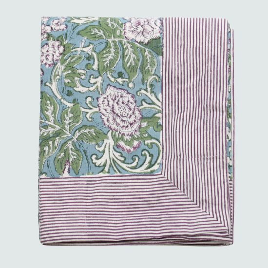 Handgemaakt vierkant blockprint tafellaken – Chintz aubergine image 0
