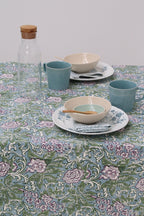Handgemaakt vierkant blockprint tafellaken – Chintz aubergine image 2