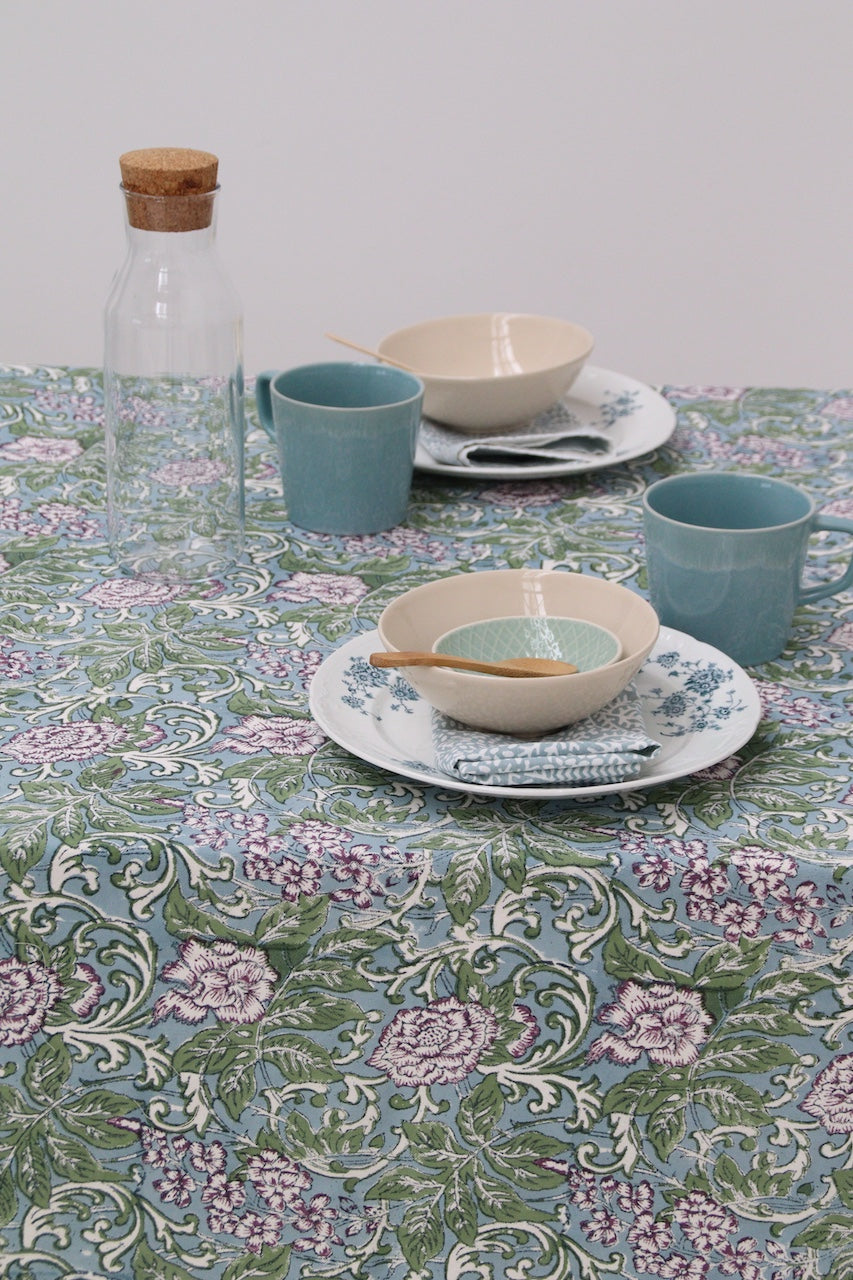Handgemaakt vierkant blockprint tafellaken – Chintz aubergine image 2