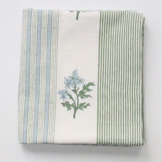 Handgemaakt blockprint tafellaken blauwe streep - Edelweiss blue 160 x 270 cm image 1