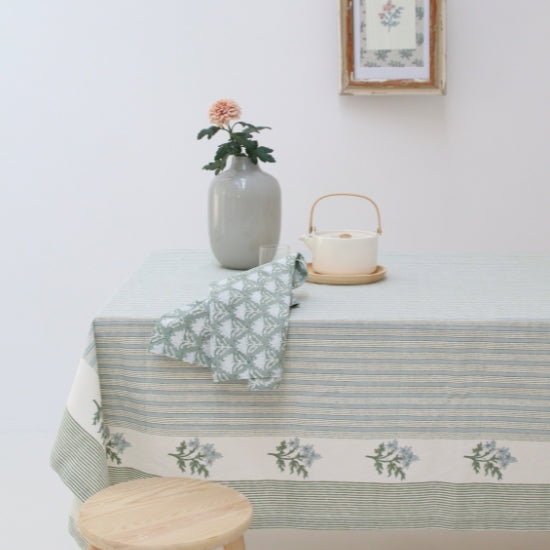 Handgemaakt blockprint tafellaken blauwe streep - Edelweiss blue 160 x 270 cm image 0