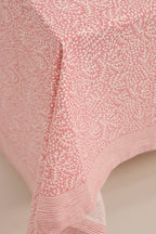 Handgemaakt blockprint tafellaken met roze print – floral coral 240 cm image 7