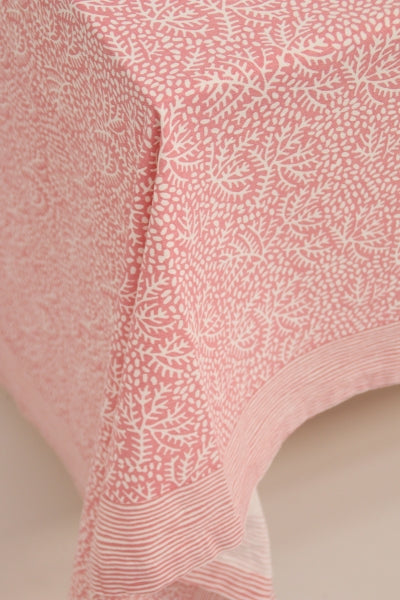 Handgemaakt blockprint tafellaken met roze print – floral coral 240 cm image 7