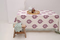 Handgemaakt blockprint tafelkleed met aubergine print -  Peony 160 x 270 cm image 3