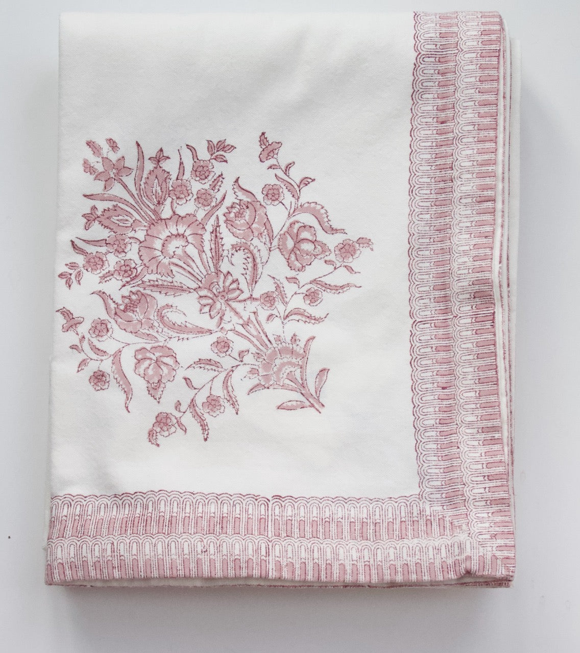 Handgemaakt tafellaken met Indiase roze print -  Handblockprinted tablecloth Varmala roza 150 x 240 cm image 2