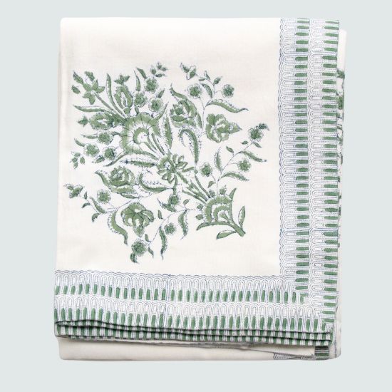 Handgemaakt blockprint tafellaken met groene print - Varmala green 150 x 240 cm image 5