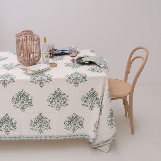 Handgemaakte groene servetten - handblockprinted Varmala green napkins - set of 4 image 1
