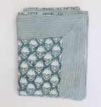 Handgemaakt blockprint blauw tafellaken - Dusty rose sagebush 160 x 270 cm image 0
