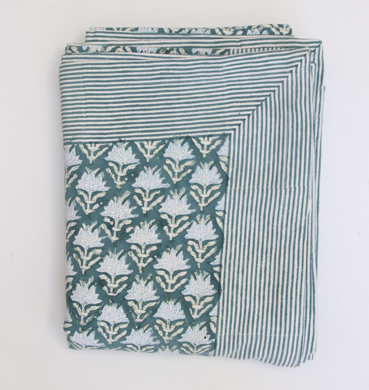 Handgemaakt blockprint blauw tafellaken - Dusty rose sagebush 160 x 270 cm image 0