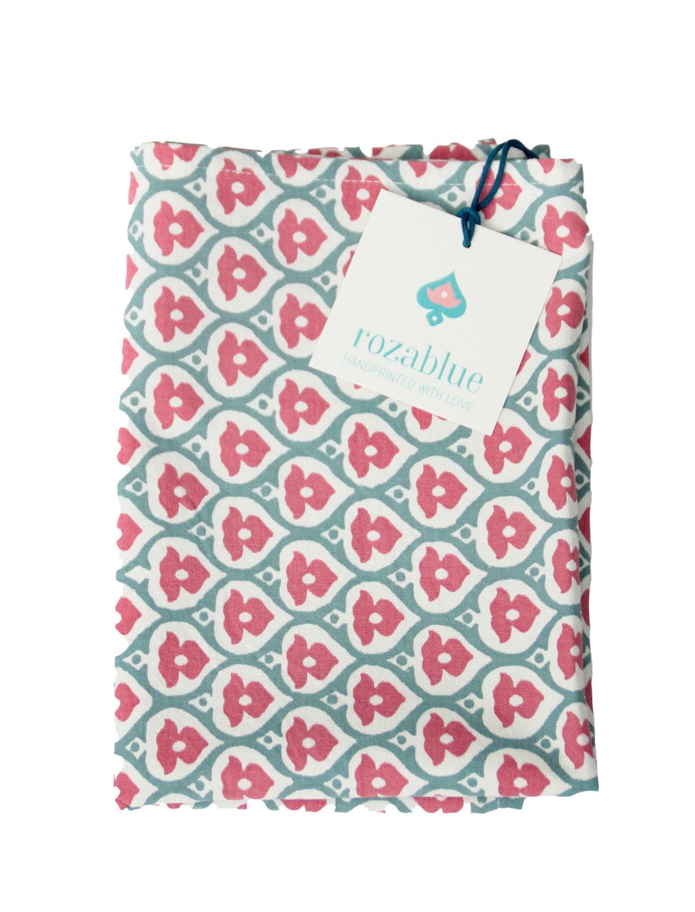 2 Roze groene handgemaakte theedoeken - Handblockprinted Kitchen towel duo image 1