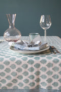 Handgemaakt blockprint tafellaken met kleine print - Little lotus green 150 x 240 cm image 3