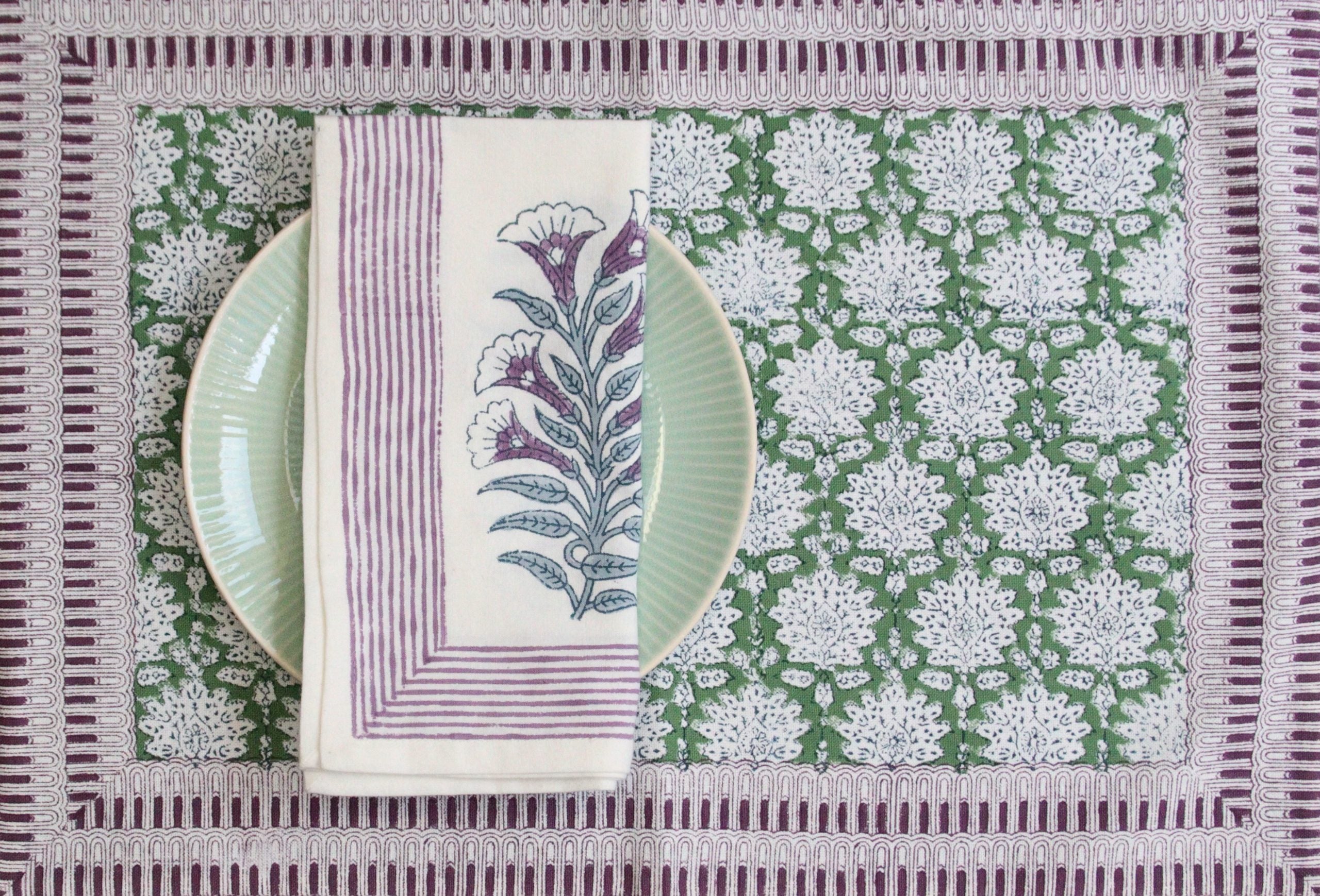 Handgemaakte groene blockprint placemats – Breezy green -  set of 2 image 2