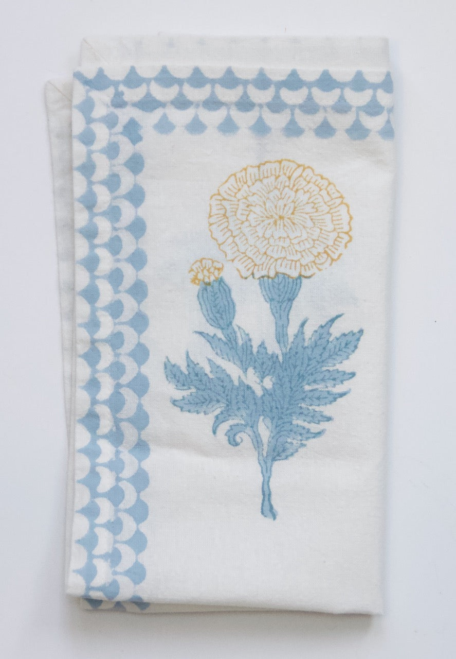 Lichtblauwe handgemaakte servetten - handblockprinted Splash blue napkins - set of 4 image 1