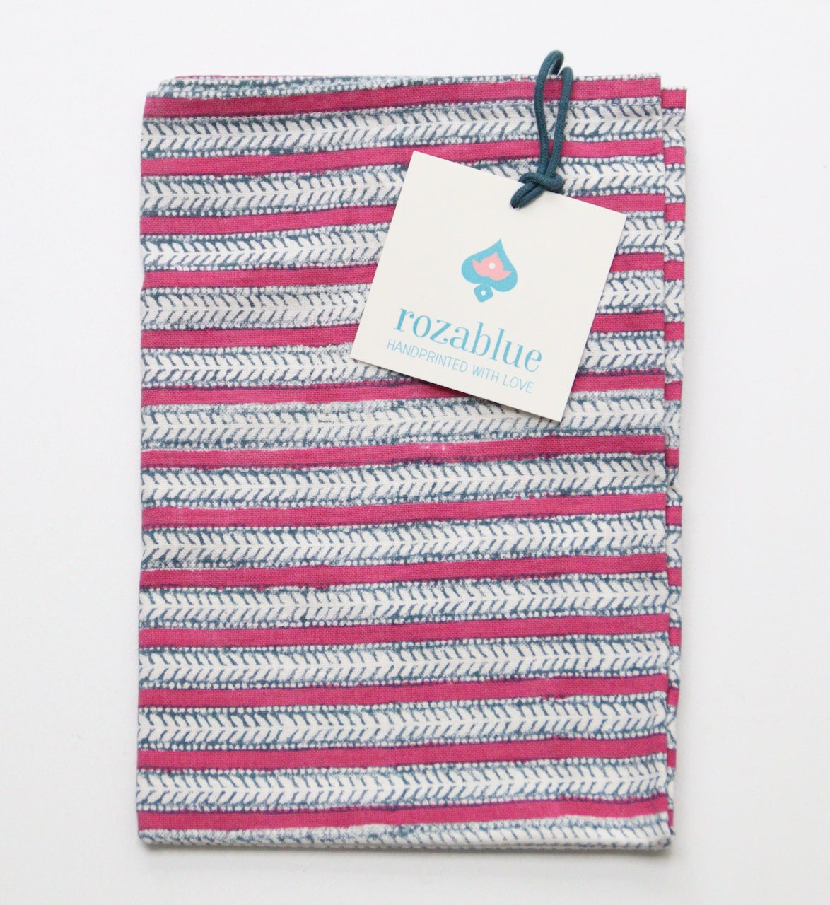 NEW - Knalroze theedoek - Handblockprinted kitchen towel Funkystripes carmine image 0
